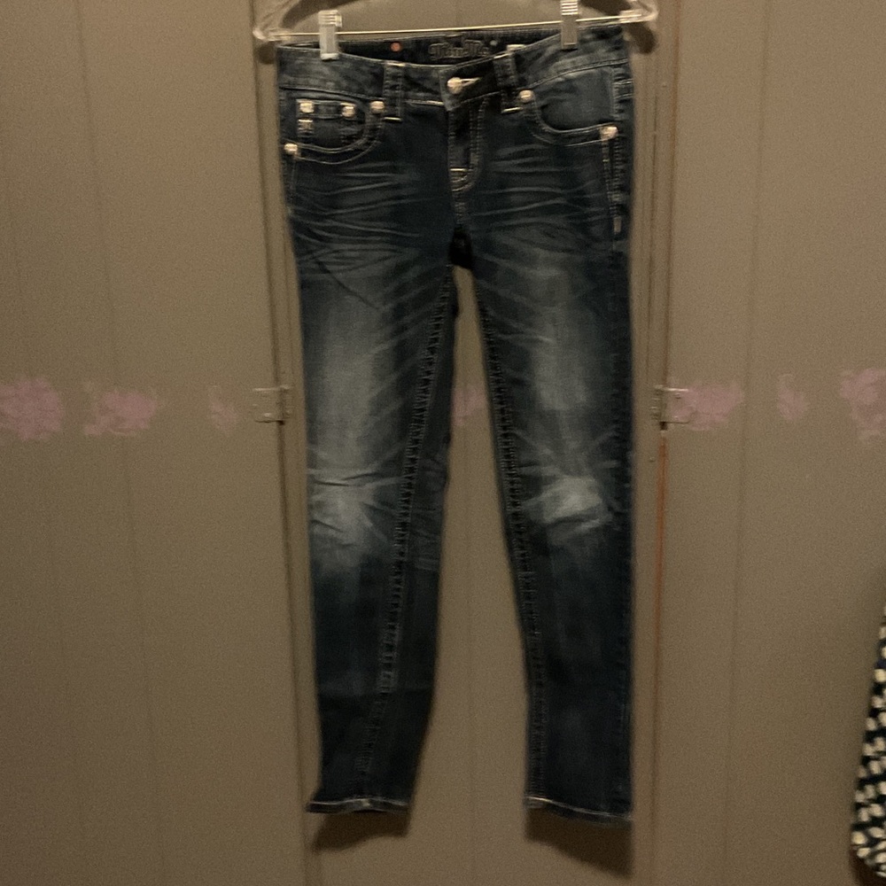 Miss Me Dark Wash Skinny Jeans with Whiskering